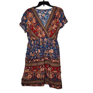 Shein‎ Multicolor Floral Mini Dress Size XL Boho Chic Cottage Festival Summer